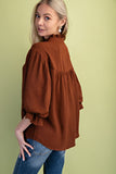 Gathered Balloon 3/4 Sleeve Blouse