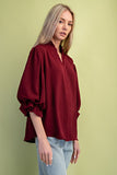 Gathered Balloon 3/4 Sleeve Blouse