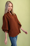 Gathered Balloon 3/4 Sleeve Blouse