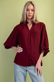 Gathered Balloon 3/4 Sleeve Blouse