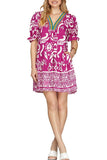 Crochet V-Neck Mini Dress - Abstract Fuchsia