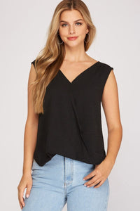 Sleeveless Surplice Wrap Top with Tie Back