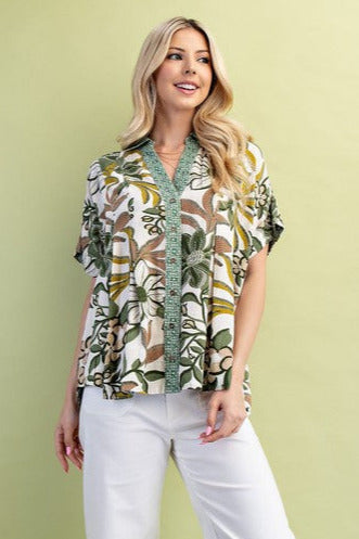 Floral & Abstract Print Full Button Blouse