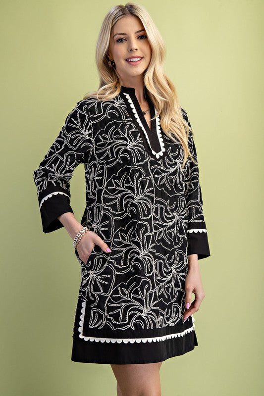 Cannes Coastal Embroidered Scallop Dress