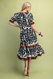 Colorblock Puff Sleeve Midi Dress