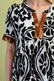Colorblock Puff Sleeve Midi Dress