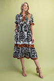Colorblock Puff Sleeve Midi Dress