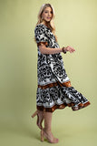 Colorblock Puff Sleeve Midi Dress