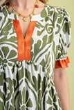 Colorblock Puff Sleeve Midi Dress