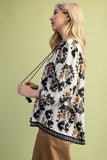 Floral Fall Print 3/4 Length Sleeve Tassel Blouse