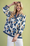Floral Fall Print 3/4 Length Sleeve Tassel Blouse