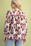 Floral Fall Print 3/4 Length Sleeve Tassel Blouse