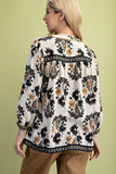Floral Fall Print 3/4 Length Sleeve Tassel Blouse