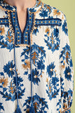 Floral Fall Print 3/4 Length Sleeve Tassel Blouse