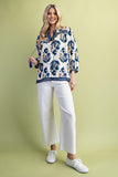 Floral Fall Print 3/4 Length Sleeve Tassel Blouse
