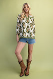 Floral Fall Print 3/4 Length Sleeve Tassel Blouse