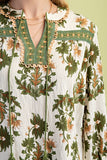 Floral Fall Print 3/4 Length Sleeve Tassel Blouse