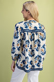 Floral Fall Print 3/4 Length Sleeve Tassel Blouse