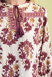 Floral Fall Print 3/4 Length Sleeve Tassel Blouse