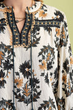 Floral Fall Print 3/4 Length Sleeve Tassel Blouse