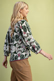 3/4 Sleeve V-Neck Blouse with Ric-Rac Trim