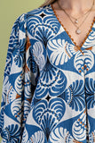 3/4 Sleeve V-Neck Blouse with Ric-Rac Trim