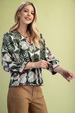 3/4 Sleeve V-Neck Blouse with Ric-Rac Trim