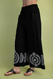 Embroidered Hem Wide Leg Pants - Black