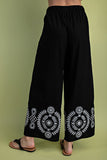 Embroidered Hem Wide Leg Pants - Black