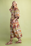 Smocked Waist Balloon Sleeve Midi Dress