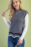 Mock Neck Tulip Hem Knit Sweater Vest - Grey
