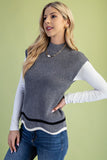 Mock Neck Tulip Hem Knit Sweater Vest - Grey