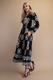 Tile Print Full Zip Long Sleeve Midi Dress