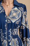 Tile Print Full Zip Long Sleeve Midi Dress