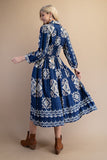 Tile Print Full Zip Long Sleeve Midi Dress