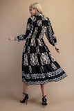Tile Print Full Zip Long Sleeve Midi Dress