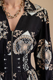 Tile Print Full Zip Long Sleeve Midi Dress