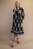 Tile Print Full Zip Long Sleeve Midi Dress