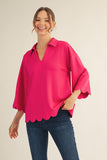 Scalloped Edge Collared Knit Top