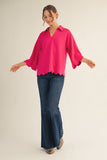 Scalloped Edge Collared Knit Top