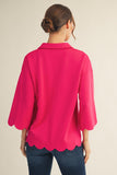 Scalloped Edge Collared Knit Top