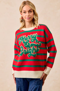 Christmas Merry & Bright Striped Pullover