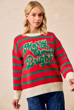 Christmas Merry & Bright Striped Pullover