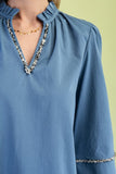 Ruffled Mandarin Collar Shag Accent Blouse
