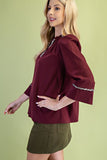 Ruffled Mandarin Collar Shag Accent Blouse