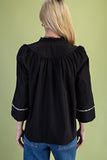 Ruffled Mandarin Collar Shag Accent Blouse