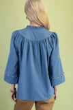 Ruffled Mandarin Collar Shag Accent Blouse