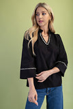 Ruffled Mandarin Collar Shag Accent Blouse