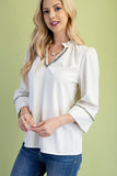 Ruffled Mandarin Collar Shag Accent Blouse