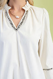 Ruffled Mandarin Collar Shag Accent Blouse